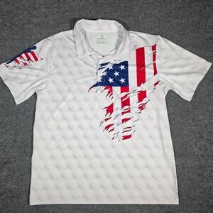 Obnoxious Golf Mens White American Flag Hexagon Polo Shirt Size M Patriotic